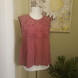 Knox Rose Floral Eyelet Sleeveless Top EUC